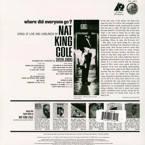 Nat King Cole - Where Did Everyone Go? 45rpm, 200g Vinyl Edition