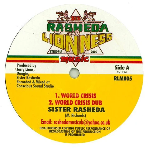 Sister Rasheda - World Crisis, Dub / Earthquake, Dub