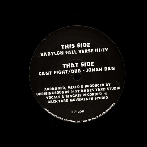 Jonah Dan / Uprising Sounds - Can't Fight, Dub / Babylon Fall Verse 3, Verse 4