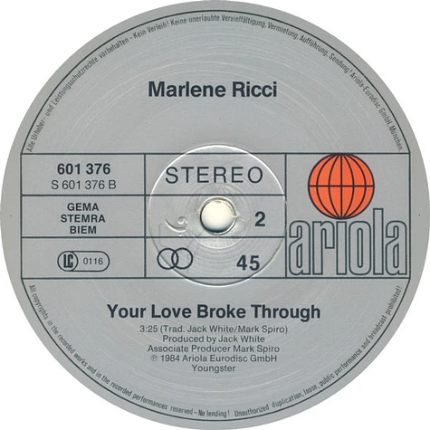Marlene Ricci - Tonight (Extended Version) / Your Love Broke Through