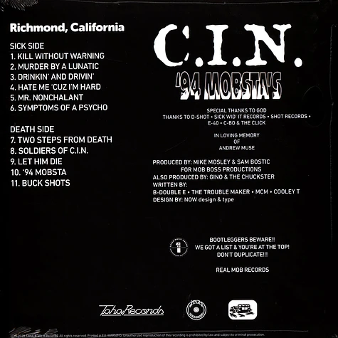 C.I.N. - 94 Mobsta's Black Vinyl Edition