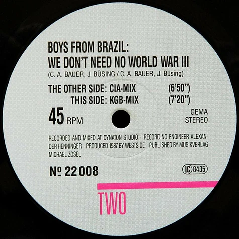 Boys From Brazil - We Don't Need No World War III