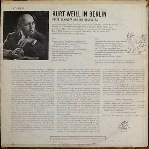 Orchester Peter Sandloff - Kurt Weill In Berlin