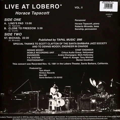 Horace Tapscott - Live At Lobero Volume 2