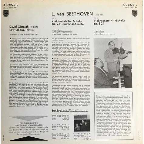 Ludwig Van Beethoven, David Oistrach ‧ Lev Oborin - Violinsonaten V: No. 5 Op. 24 "Frühlings-Sonate" ‧ Nr. 6 Op. 30 No. 1