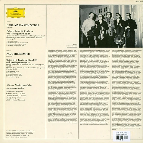 Alfred Prinz, Wiener Philharmonisches Kammerensemble, Carl Maria von Weber, Paul Hindemith - Klarinettenquintette