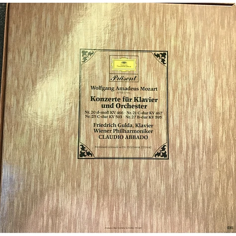 Wolfgang Amadeus Mozart - Friedrich Gulda, Wiener Philharmoniker, Claudio Abbado - Klavierkonzerte Nr. 20 KV 466 Nr. 21 KV 467 Nr. 25 KV 503 Nr. 27 KV 595