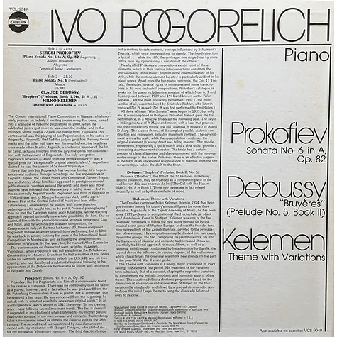 Ivo Pogorelich - Sergei Prokofiev / Claude Debussy / Milko Kelemen - Sonata No. 6 In A, Op. 82 / Bruyères (Prelude No. 5, Book II) / Theme With Variations