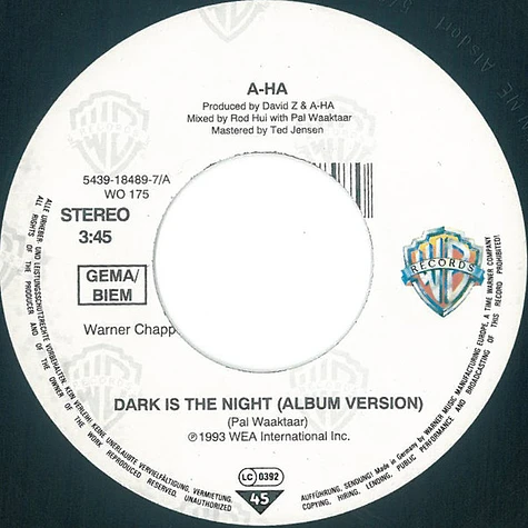 a-ha - Dark Is The Night