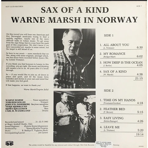 Warne Marsh - Warne Marsh In Norway / Sax Of A Kind