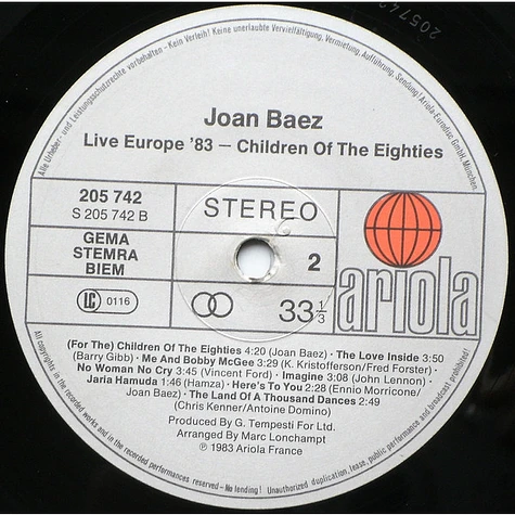 Joan Baez - Live Europe 83 - Children Of The Eighties