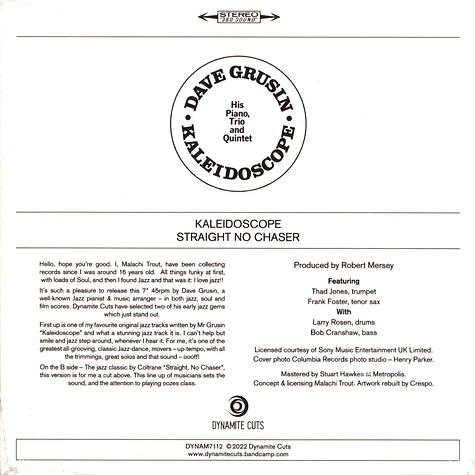 Dave Gruisin - Kaleidoscope / Straight No Chaser Black Vinyl Edition