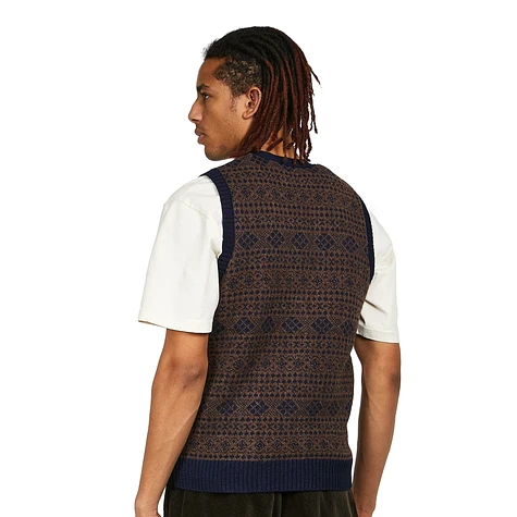 Beams Plus - Button Knit Vest Indigo Fair Isle