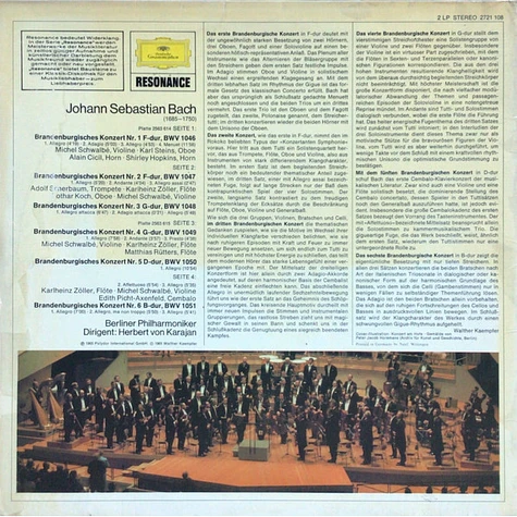 Johann Sebastian Bach. Herbert von Karajan. Berliner Philharmoniker - Brandenburgische Konzerte Nr. 1-6 / Brandenburg Concertos / Les Concertos Brandebourgeois