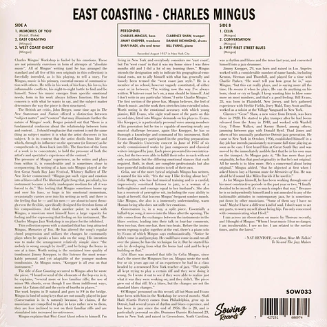 Charlie Mingus - East Coasting Clear Vinyl Edition