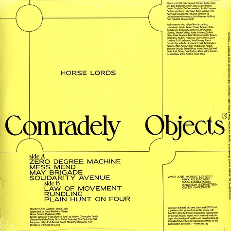 Horse Lords - Comradely Objects Colored Vinyl Edition