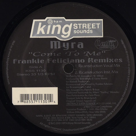 Myra - Come To Me (The Frankie Feliciano Remixes)