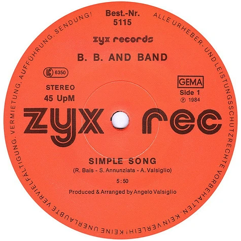 B.B. & Band - Simple Song / Wanna Be Free