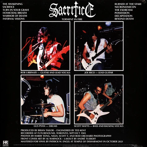 Sacrifice - Torment In Fire Black Vinyl Edition