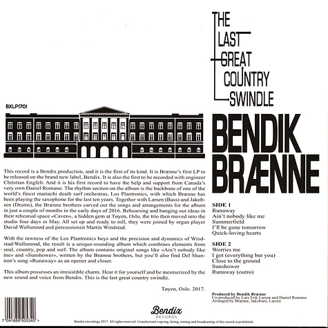 Bendik Braenne - The Last Great Country Swindle