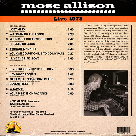 Mose Allison - Live 1978 Black Friday Record Store Day Edition 2022