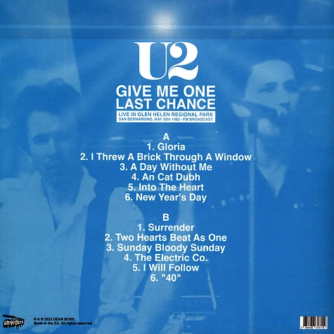 U2 - Give Me One Last Chance: Live In Glen Helen Regional Park San Bernardino 1983 Blue Vinyl Edtion
