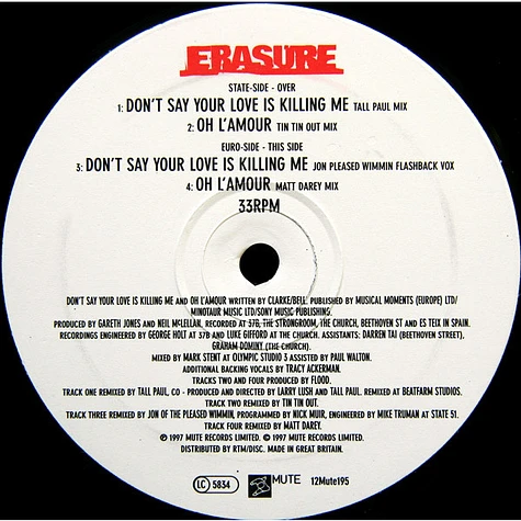 Erasure - Don't Say Your Love Is Killing Me