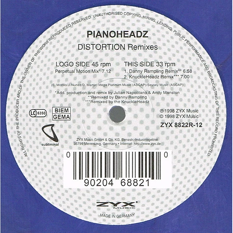 The Pianoheadz - Distortion (Remixes)