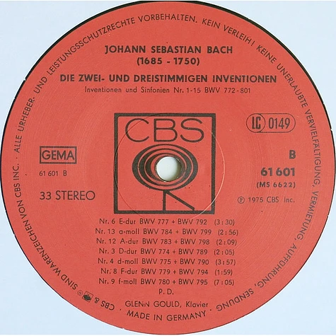 Johann Sebastian Bach - Glenn Gould - Die Zwei- Und Dreistimmigen Inventionen - Inventionen Und Sinfonien Nr. 1-15 BWV 772-801
