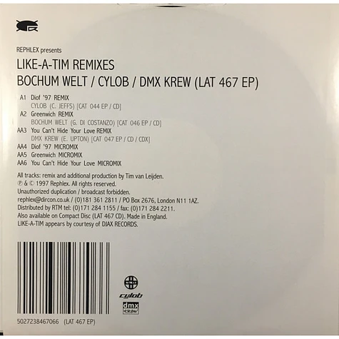 Bochum Welt / Cylob / DMX Krew - Like-A-Tim Remixes