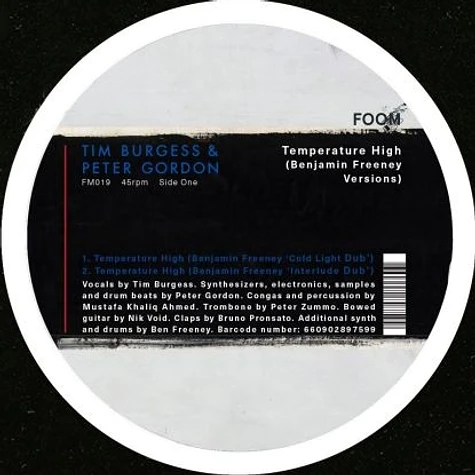 Tim Burgess & Peter Gordon - Temperature High (Benjamin Freeney Versions)