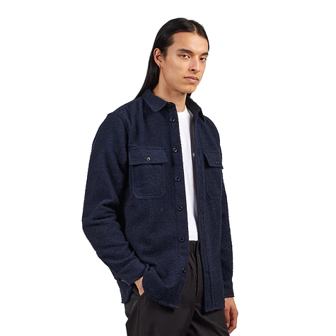 Norse Projects Silas Textured Cotton Wool Overshirt Dark Navy