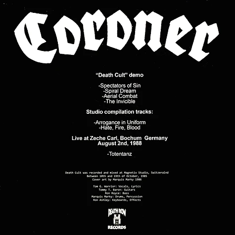 Coroner - Death Cult - The Demo