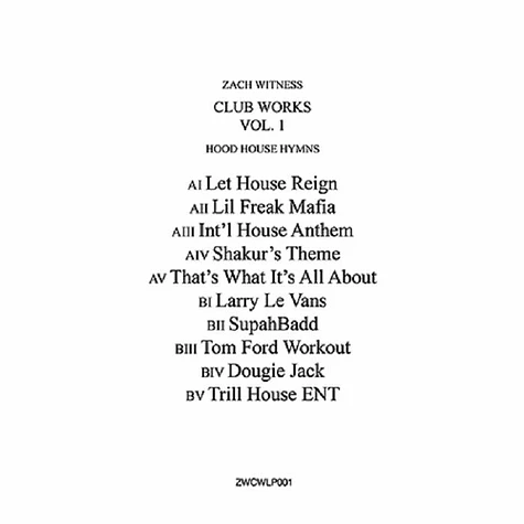 Zach Witness - Club Works Vol 1 - Hood House Hymns