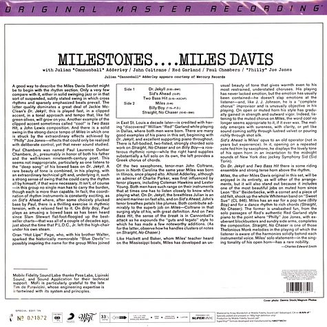 Miled Davis - Milestones Numbered Limited Edition 180G LP SuperVinyl
