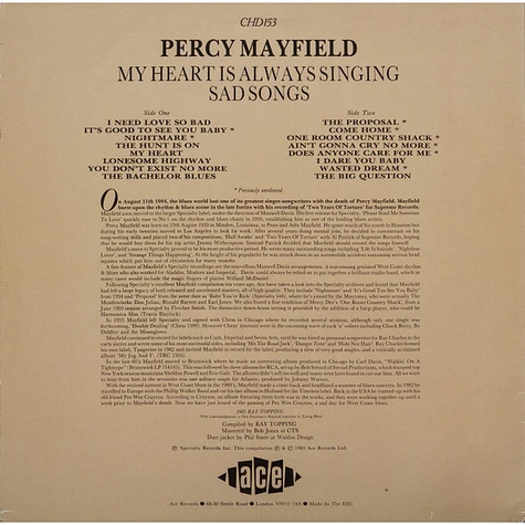 Percy Mayfield - My Heart Is Always Singing Sad Songs