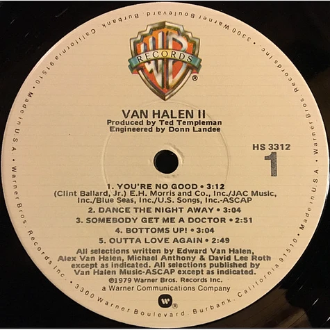 VAN HALEN II - Warner Brothers Records 1979 - USED Vinyl LP Record - 1979  Pressing HS 3312 - Dance The Night Away - Beautiful Girls - Spanish Fly 