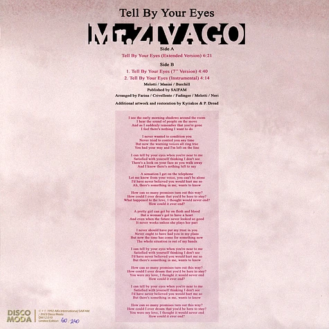 Mr Zivago - Tell By Your Eyes Black Vinyl Edition