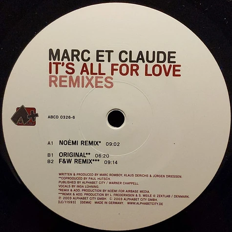 Marc Et Claude - It's All For Love (Remixes)
