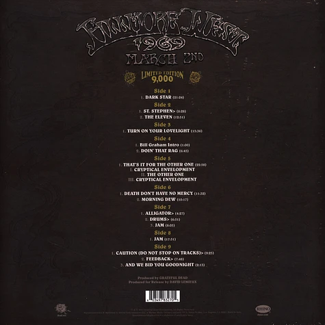 Grateful Dead - Fillmore West, San Francisco, Ca 3/2/1969 Black Friday Record Store Day 2023 Vinyl Edition