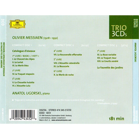 Olivier Messiaen - Anatol Ugorski - Catalogue D'Oiseaux • La Fauvette Des Jardins
