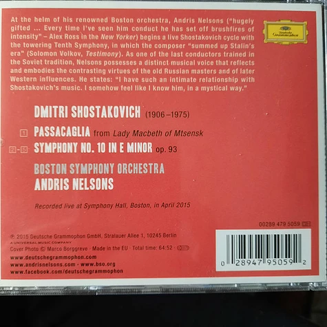 Dmitri Shostakovich - Boston Symphony Orchestra, Andris Nelsons - Symphony No. 10