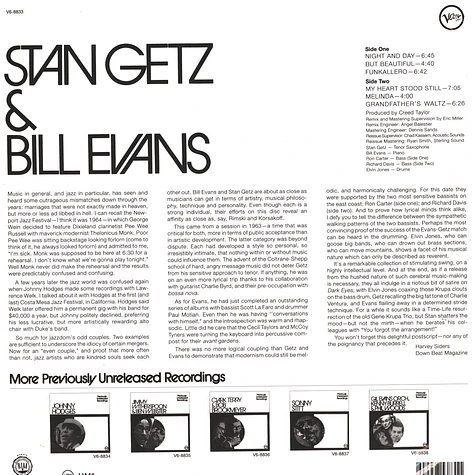 Stan Getz & Bill Evans - Previously Unreleased Recordings Acoustic Sounds Edition
