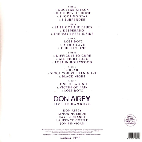 Don Airey - Live In Hamburg Limited White Vinyl Edition