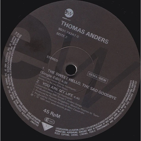 Thomas Anders - The Sweet Hello, The Sad Goodbye