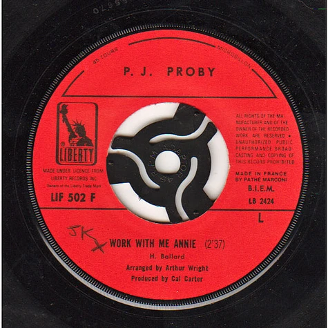 P.J. Proby - Work With Me Annie / Just Holding On
