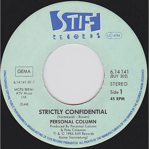 Personal Column - Strictly Confidential