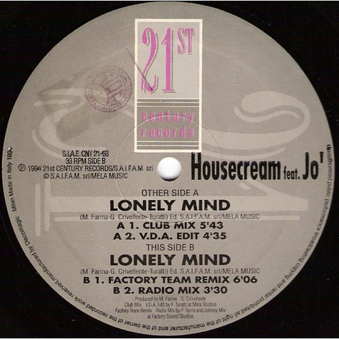 Housecream Feat Jo' - Lonely Mind