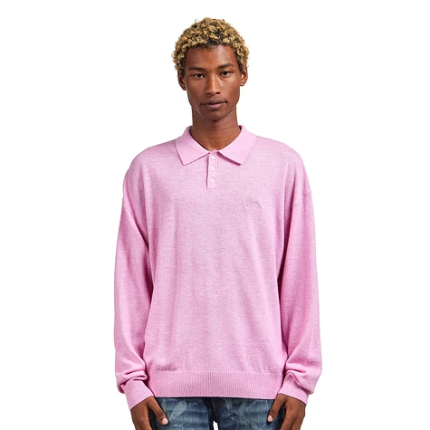 Patta Knitted Wool Longsleeve Polo Shirt Very Berry HHV