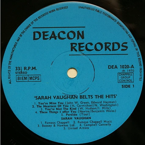 Sarah Vaughan - Belts The Hits